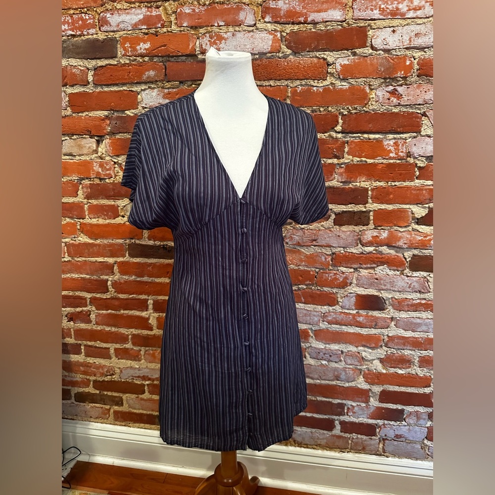 PAIGE pinstriped navy button down dress.  Size S.